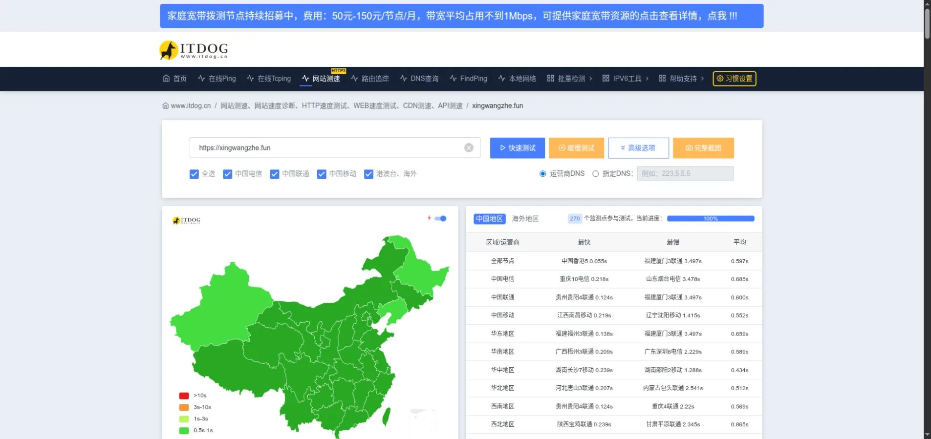 itdog 测速结果