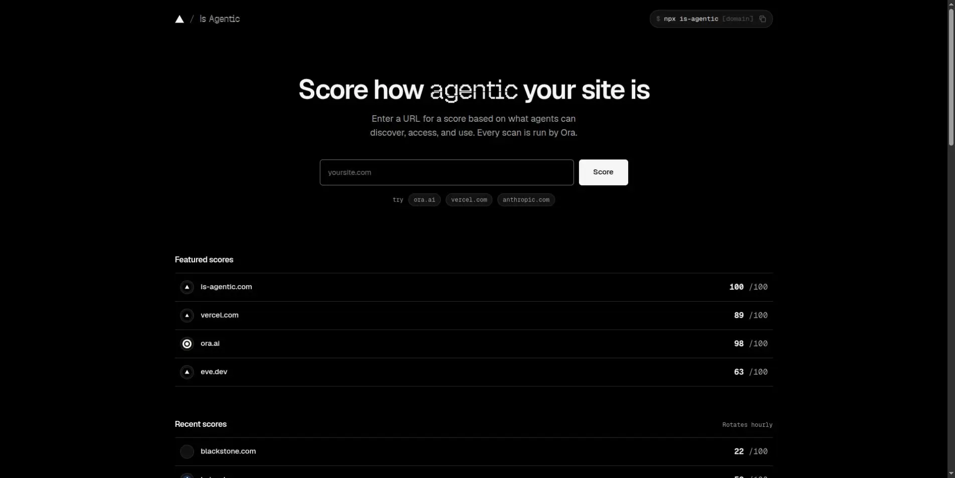 Is Agentic 首页:输入 URL 并开始检测